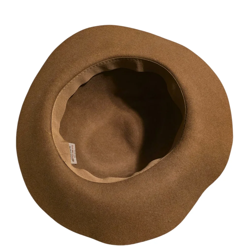 Wide Brim Hat With Ribbon Detail Brown 100% Wool Body 0S